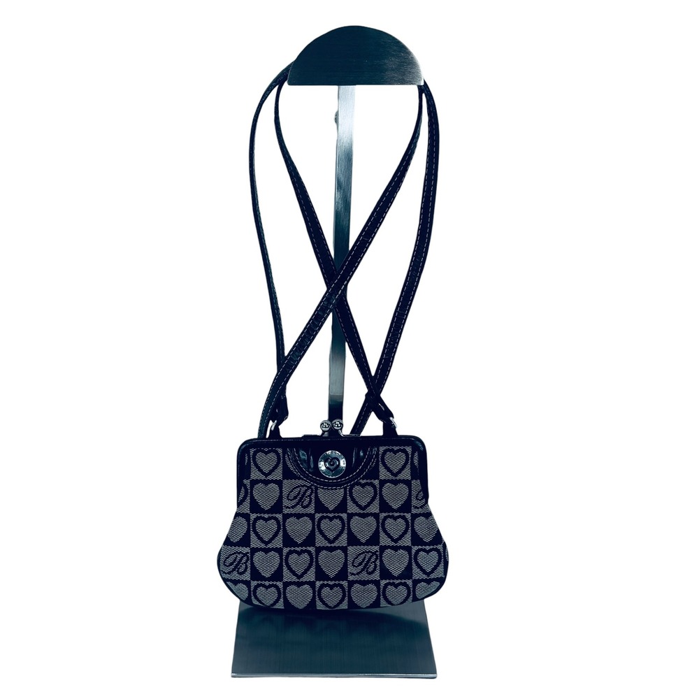 Brighton Kisslock Heart Purse Mini Shoulder Bag Black Silver Checkered‎ Y2K